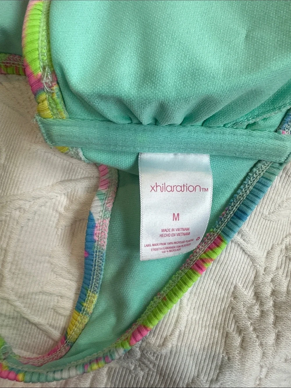 Xhilaration Mint Bandeau Bikini Top with Neon Multicolor Trim